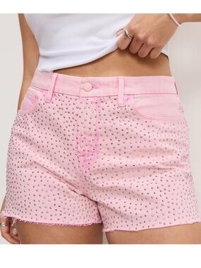 GOOD AMERICAN Good Girlfriend Studded Denim Shorts MID RISE RELAXED FIT size 18